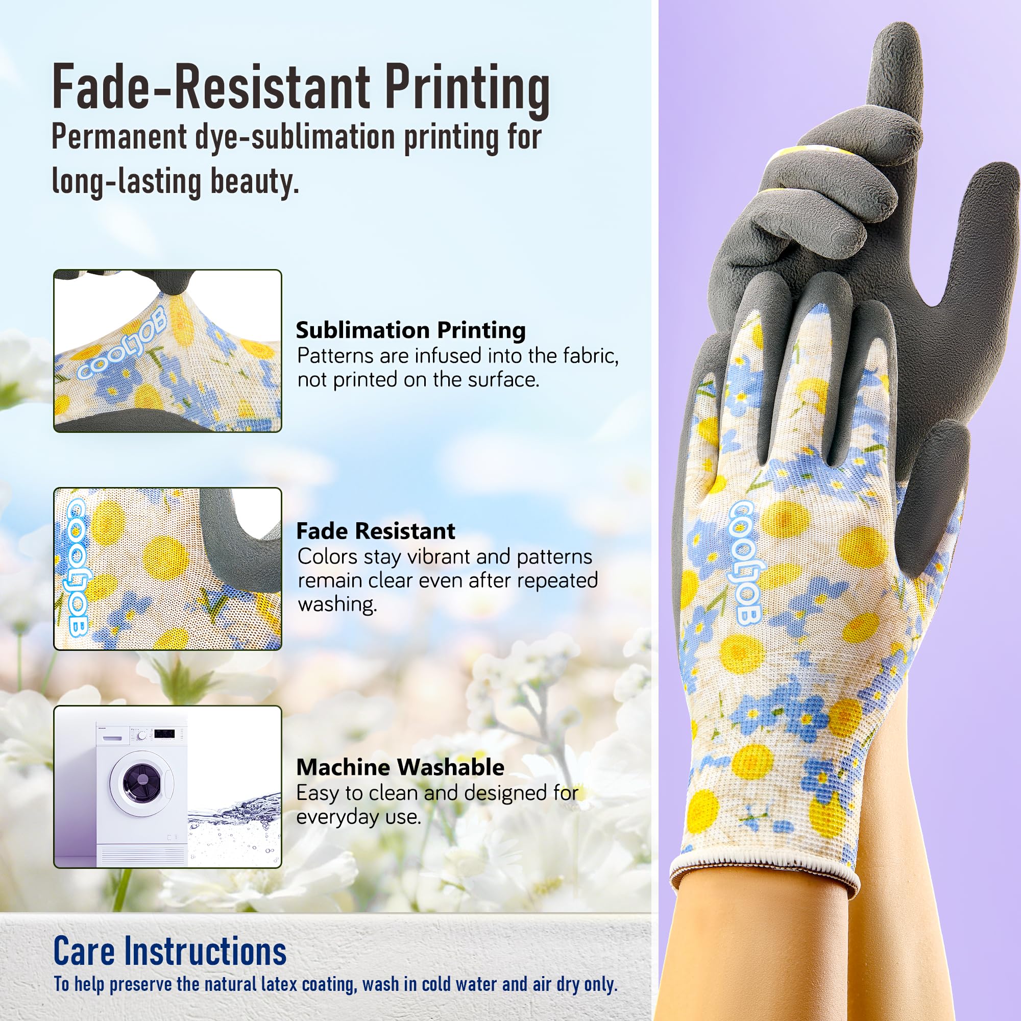 COOLJOB 2 Pairs Gardening Gloves for Women Ladies, Breathable Rubber Coated for Yard Garden, Outdoor Indoor Protective Work with Grip, Medium Size, Red & Green | Red & Blue, Textured Latex Palm, Breathable Polyester Liner, Flexible Fit, Machine Washable,