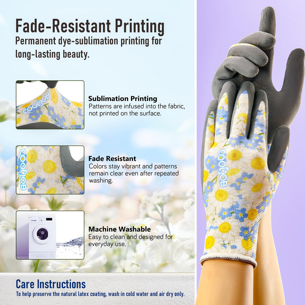 COOLJOB 2 Pairs Gardening Gloves for Women Ladies, Breathable Rubber Coated for Yard Garden, Outdoor Indoor Protective Work with Grip, Medium Size, Red & Green | Red & Blue, Textured Latex Palm, Breathable Polyester Liner, Flexible Fit, Machine Washable,