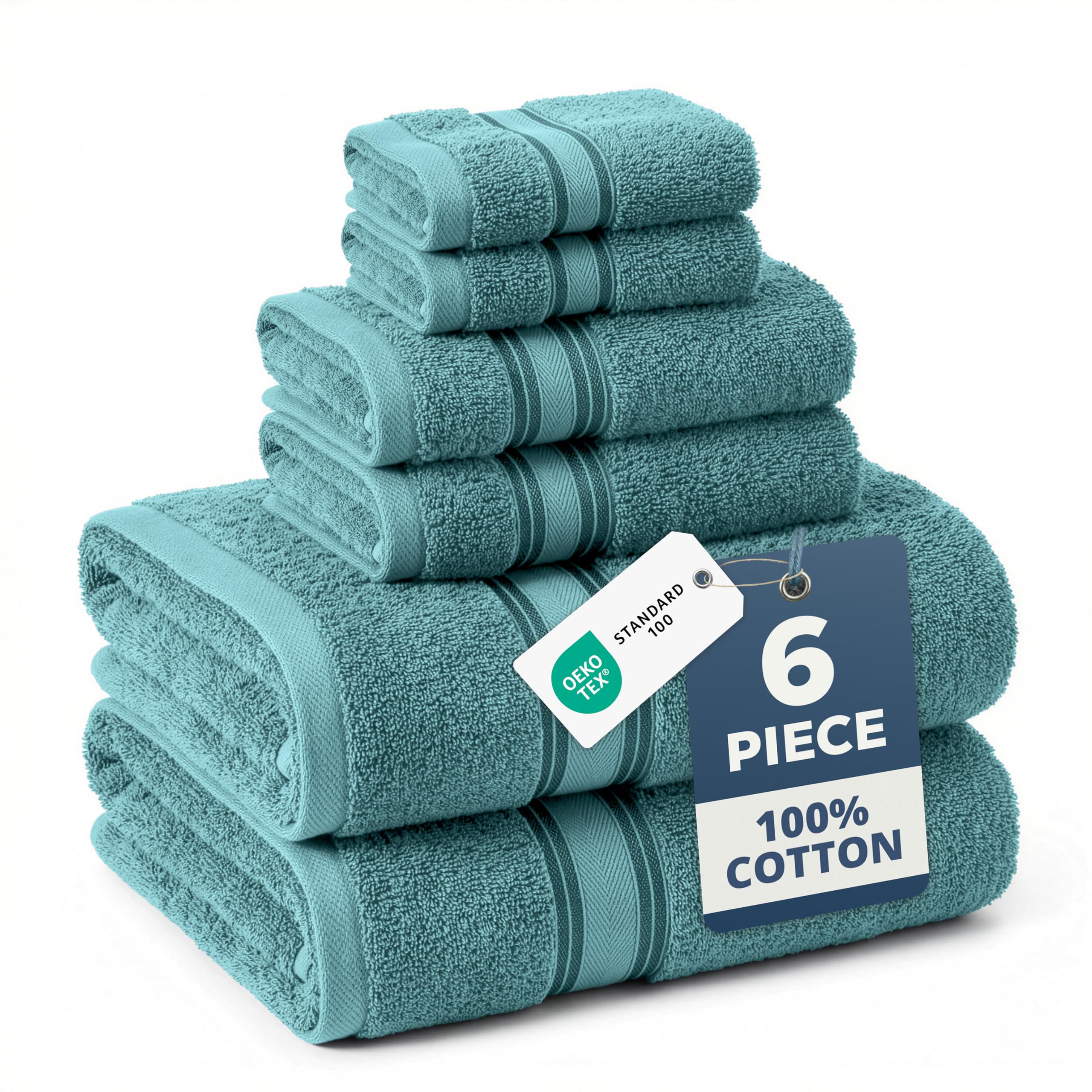 LANE LINEN Bathroom Towels Set of 18 – Zero Twist, 100% Mercerized Cotton Towel, 6 Bath, 6 Handtowel & 6 Washcloths, Luxury Hotel Design, Perfect for Salon & Guests, Machine Washable – Cerulean Blue