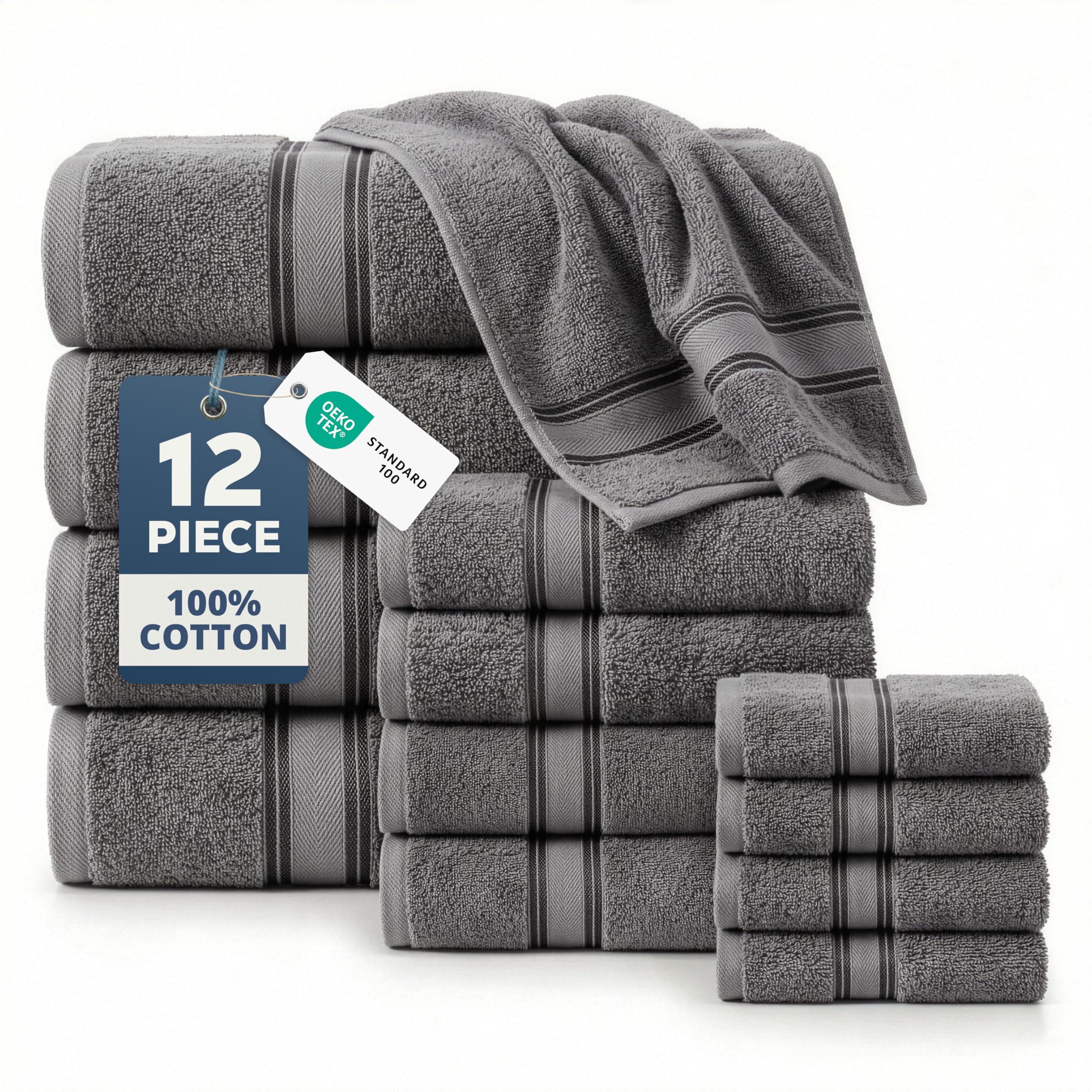 LANE LINEN Bathroom Towels Set of 18 – Zero Twist, 100% Mercerized Cotton Towel, 6 Bath, 6 Handtowel & 6 Washcloths, Luxury Hotel Design, Perfect for Salon & Guests, Machine Washable – Cerulean Blue