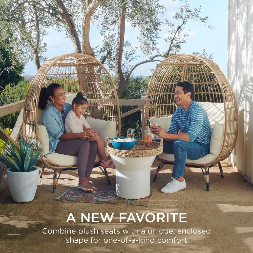 Best Choice Products Wicker Egg Chair, Oversized Indoor Outdoor Lounger for Patio, Backyard, Living Room w/ 4 Cushions, Steel Frame, 440lb Capacity - Black