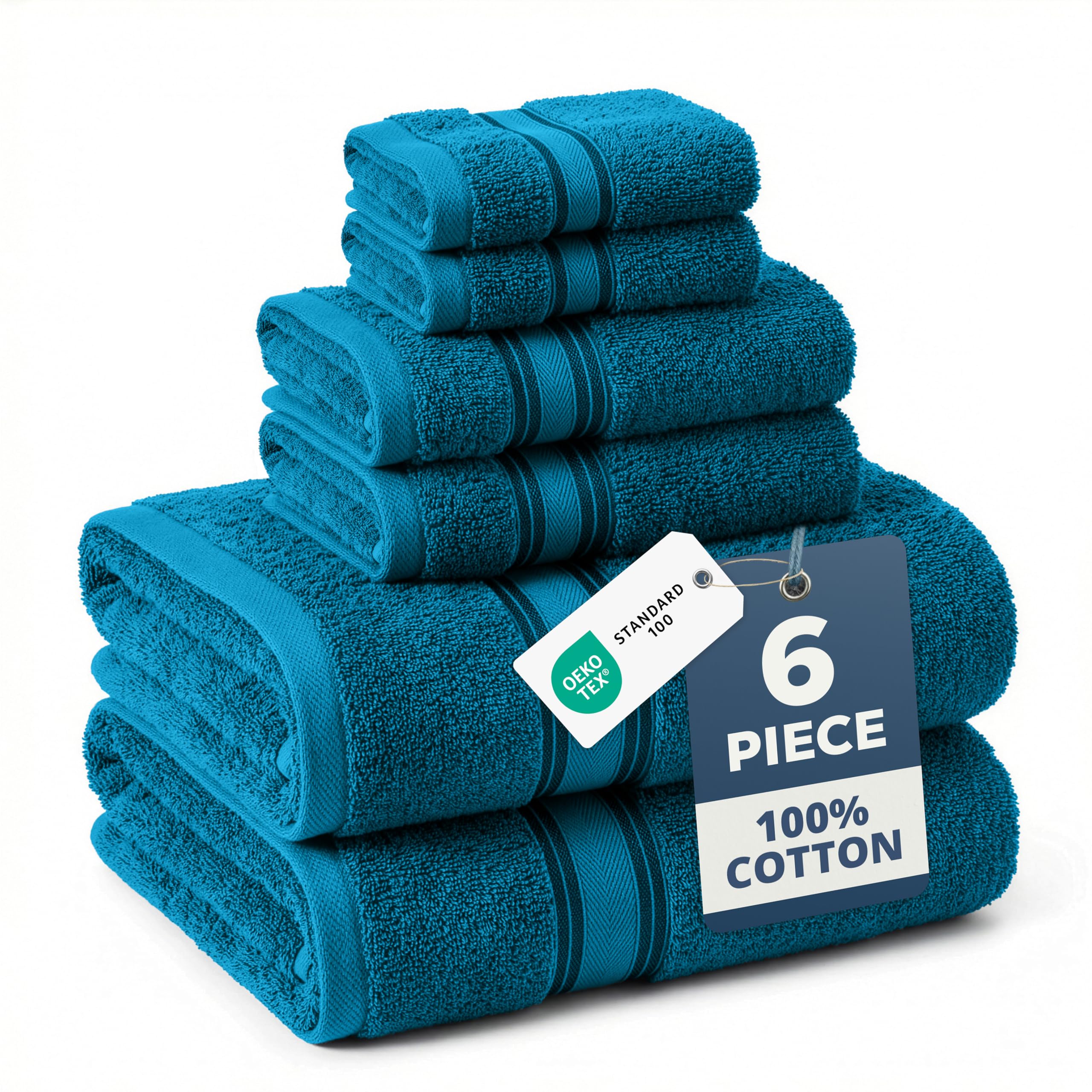 LANE LINEN Bathroom Towels Set of 18 – Zero Twist, 100% Mercerized Cotton Towel, 6 Bath, 6 Handtowel & 6 Washcloths, Luxury Hotel Design, Perfect for Salon & Guests, Machine Washable – Cerulean Blue