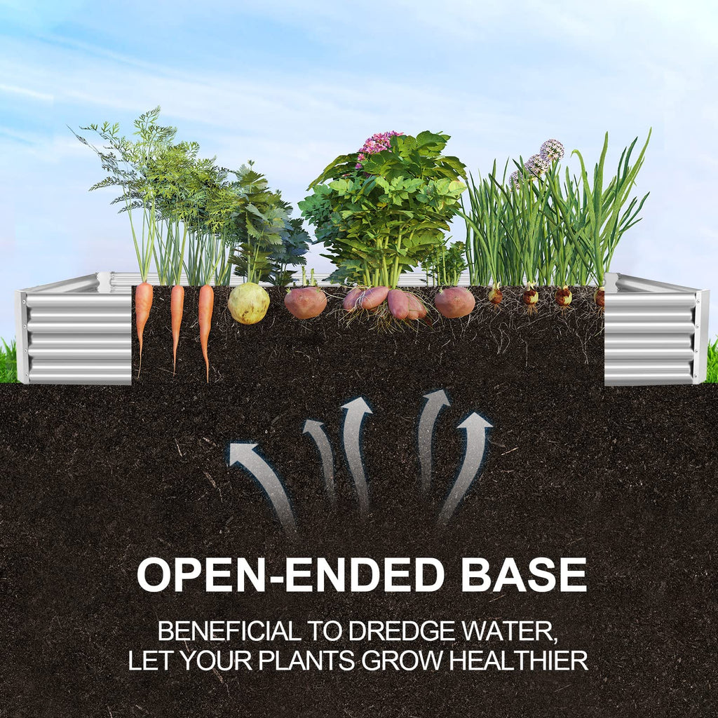 Land Guard 3 Pack 8×4×1ft Galvanized Metal Raised Garden Bed, Metal Planter Kit Box Outdoor for Deep-Rooted Vegetables, Flowers, Green and Herbs, Silver