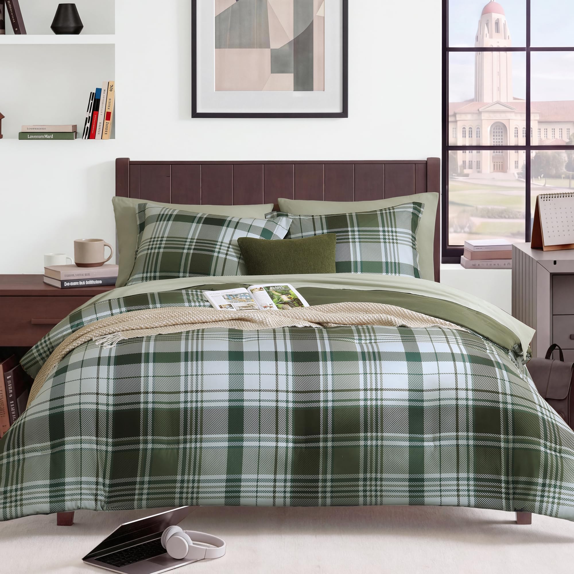MaiRêve Plaid Twin XL Comforter Set Navy Blue 5 Pieces Dorm Bed in a Bag | Rustic Farmhouse Bedding Sets for Boys Teen with Sheets, Pillowcase & Sham