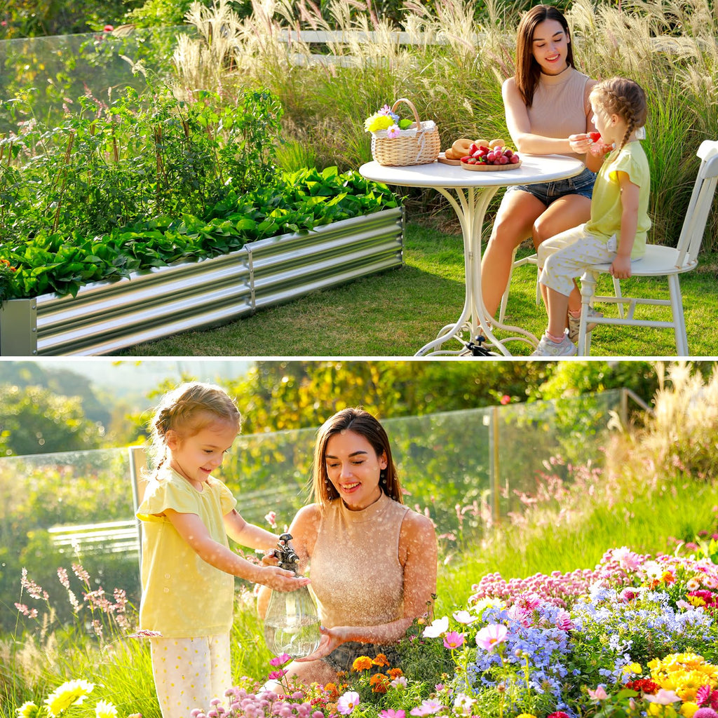Land Guard 3 Pack 8×4×1ft Galvanized Metal Raised Garden Bed, Metal Planter Kit Box Outdoor for Deep-Rooted Vegetables, Flowers, Green and Herbs, Silver