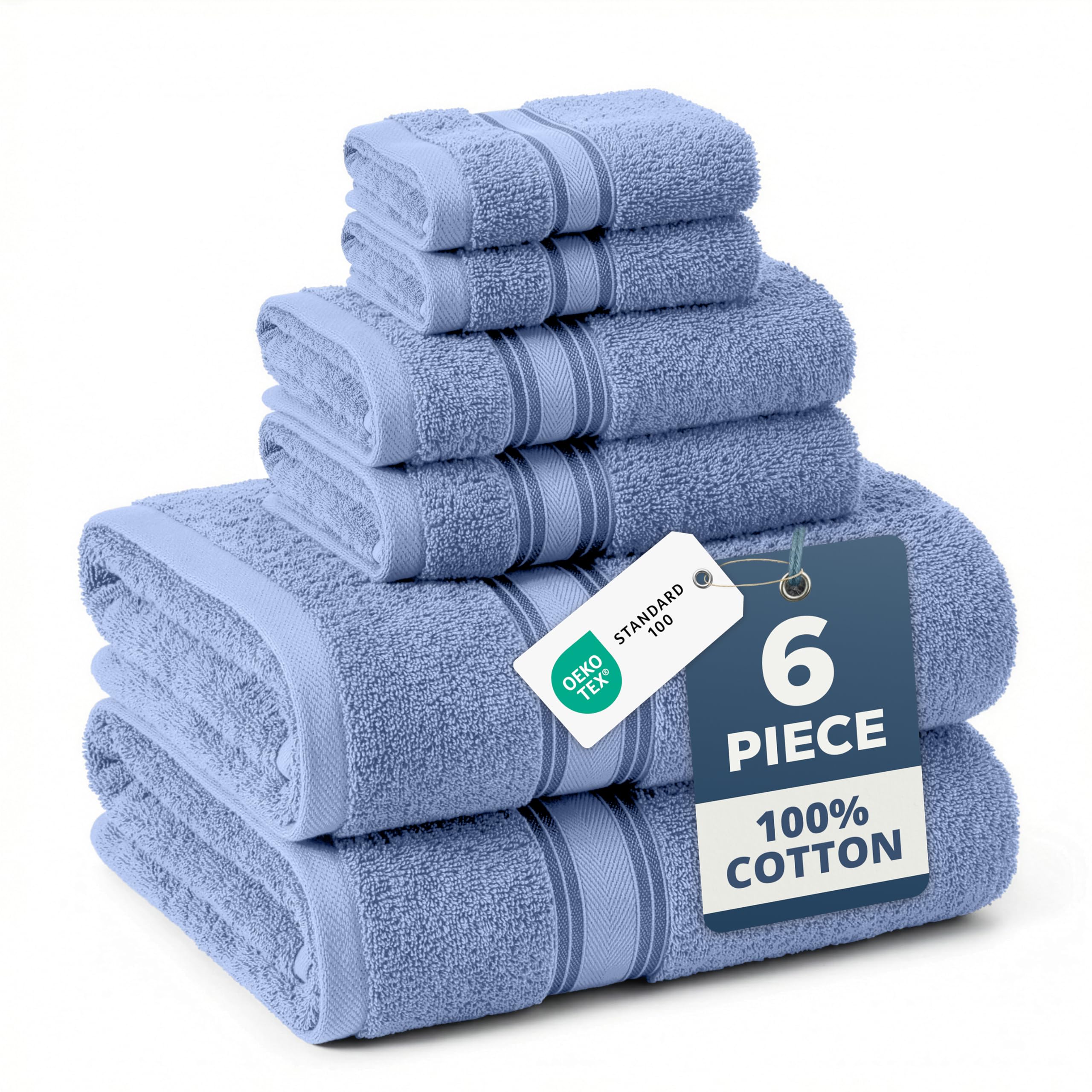 LANE LINEN Bathroom Towels Set of 18 – Zero Twist, 100% Mercerized Cotton Towel, 6 Bath, 6 Handtowel & 6 Washcloths, Luxury Hotel Design, Perfect for Salon & Guests, Machine Washable – Cerulean Blue
