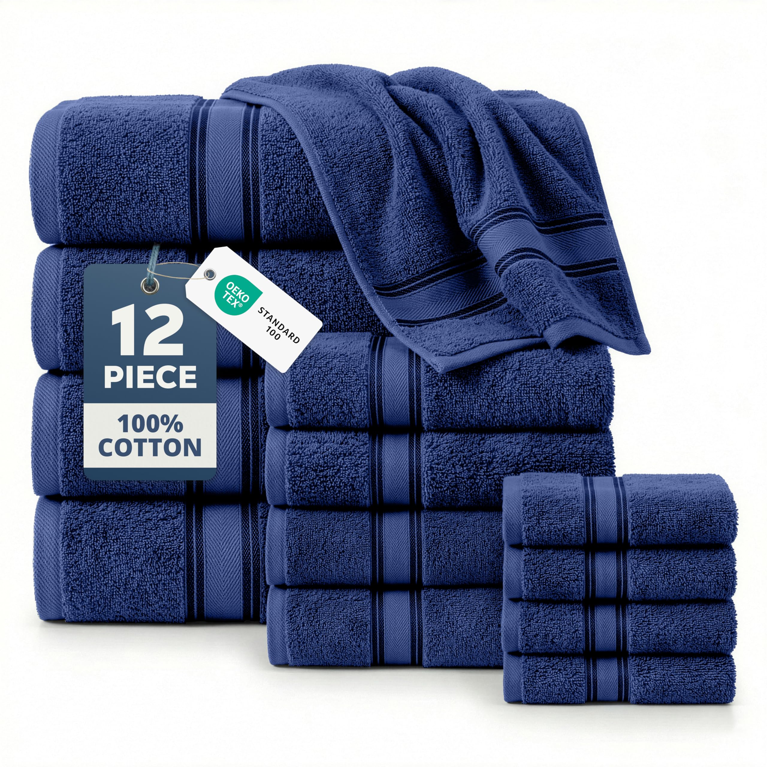 LANE LINEN Bathroom Towels Set of 18 – Zero Twist, 100% Mercerized Cotton Towel, 6 Bath, 6 Handtowel & 6 Washcloths, Luxury Hotel Design, Perfect for Salon & Guests, Machine Washable – Cerulean Blue