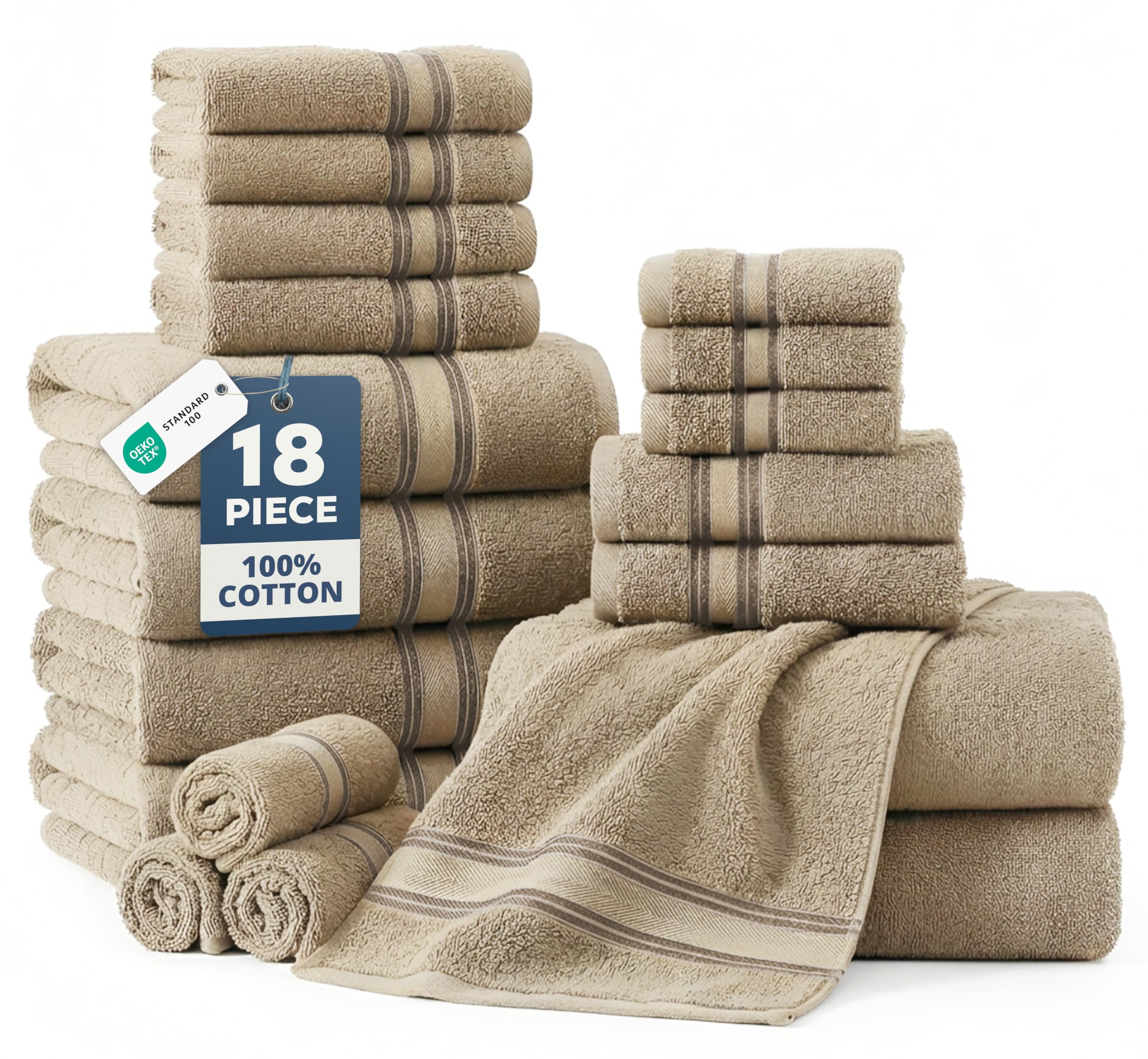 LANE LINEN Bathroom Towels Set of 18 – Zero Twist, 100% Mercerized Cotton Towel, 6 Bath, 6 Handtowel & 6 Washcloths, Luxury Hotel Design, Perfect for Salon & Guests, Machine Washable – Cerulean Blue