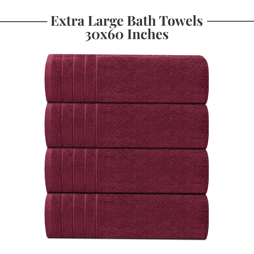 Tens Towels Pack of 4 Extra Large Bath Towels 30 x 60 Inches, 100% Cotton, Larger & Lighter Weight, Quicker to Dry, Super Soft and Absorbent, Perfect for Bathroom, Black