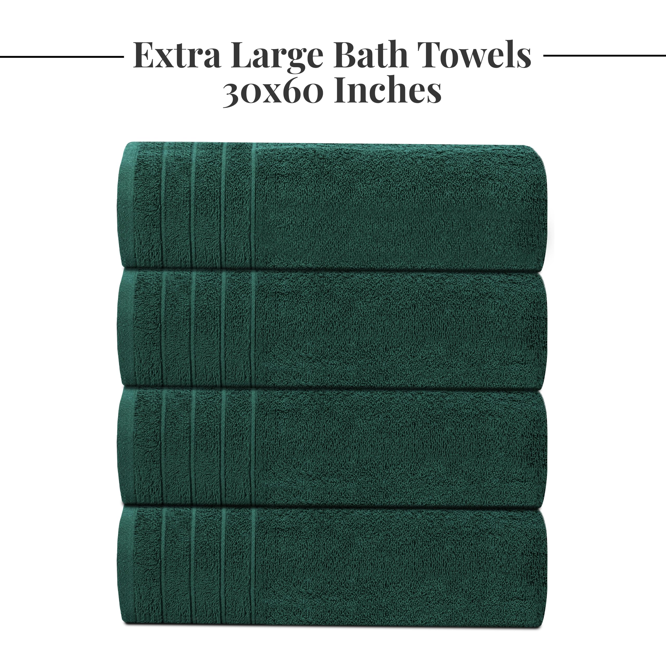 Tens Towels Pack of 4 Extra Large Bath Towels 30 x 60 Inches, 100% Cotton, Larger & Lighter Weight, Quicker to Dry, Super Soft and Absorbent, Perfect for Bathroom, Black