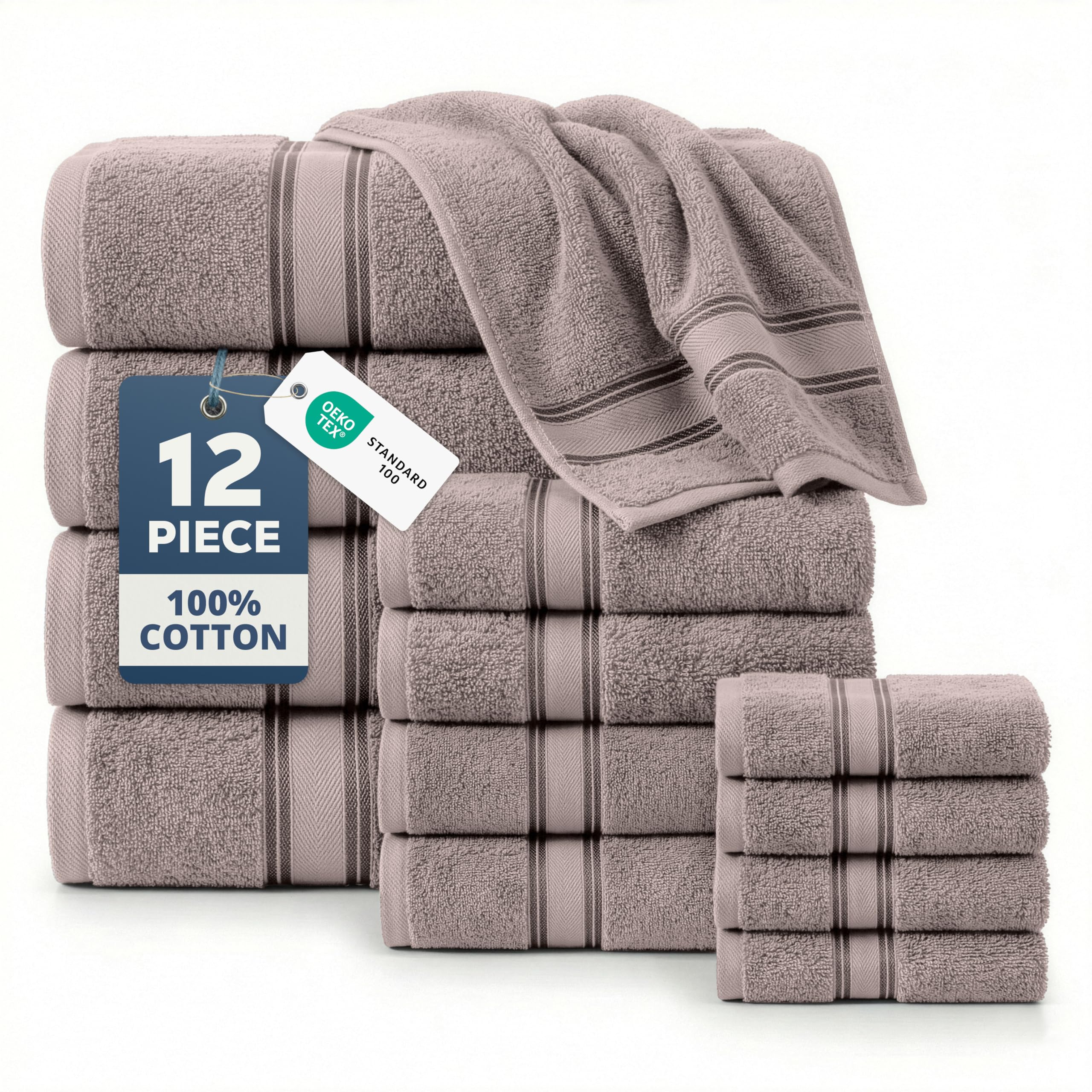 LANE LINEN Bathroom Towels Set of 18 – Zero Twist, 100% Mercerized Cotton Towel, 6 Bath, 6 Handtowel & 6 Washcloths, Luxury Hotel Design, Perfect for Salon & Guests, Machine Washable – Cerulean Blue