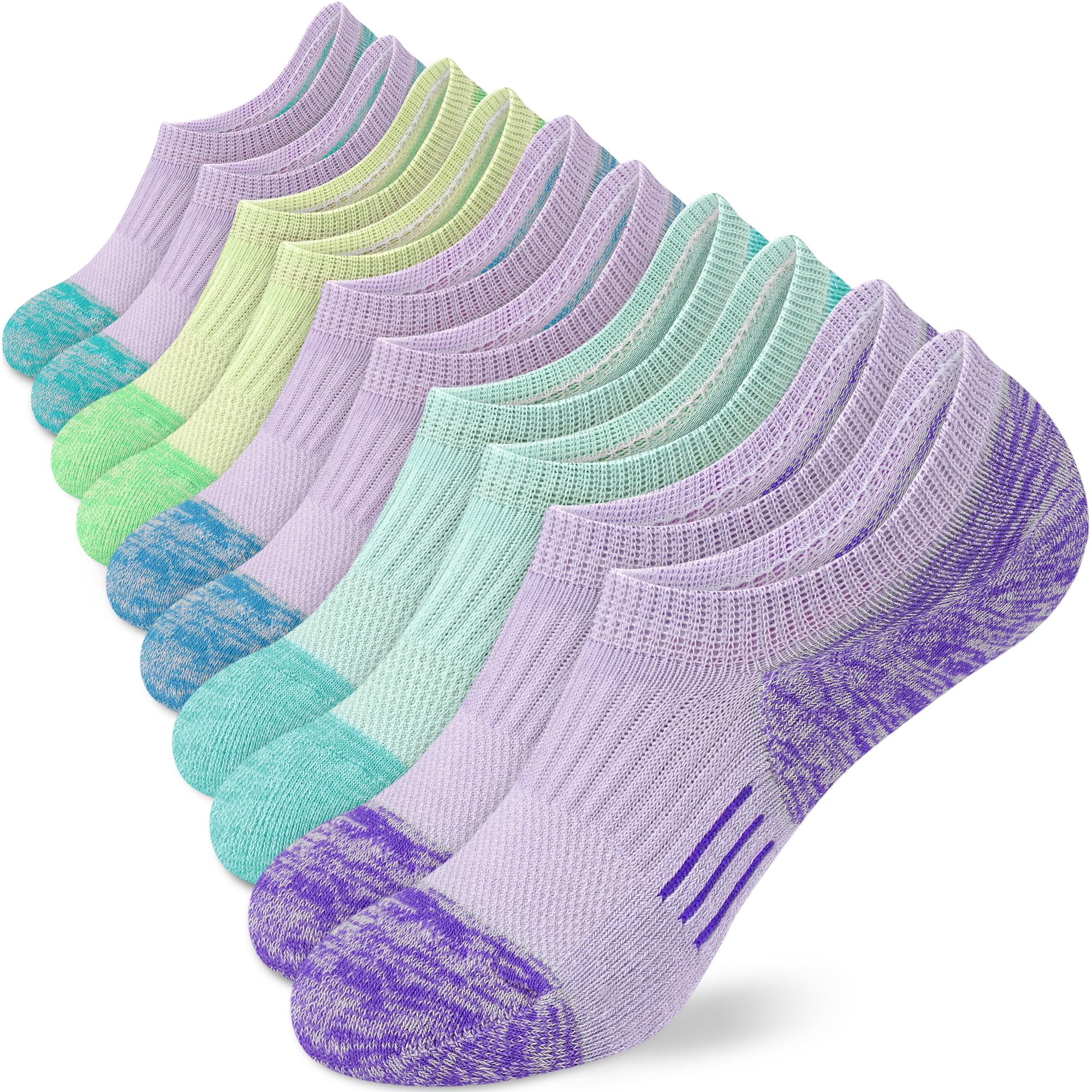 Amutost Womens No Show Socks Anti-Slip Cushioned Breathable 5-10Pairs | Silicone heel grips, Arch compression band, Elastic cuffs, Moisture wicking, Size 6-8/7-9/9-11, Reduces blisters