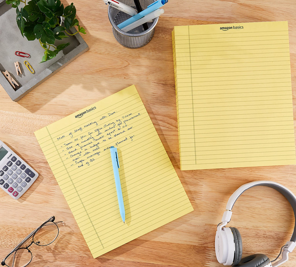 Amazon Basics Narrow Ruled Writing Pads, Perforated, 5" x 8", Multicolor, 6-Pack of 50 Sheets