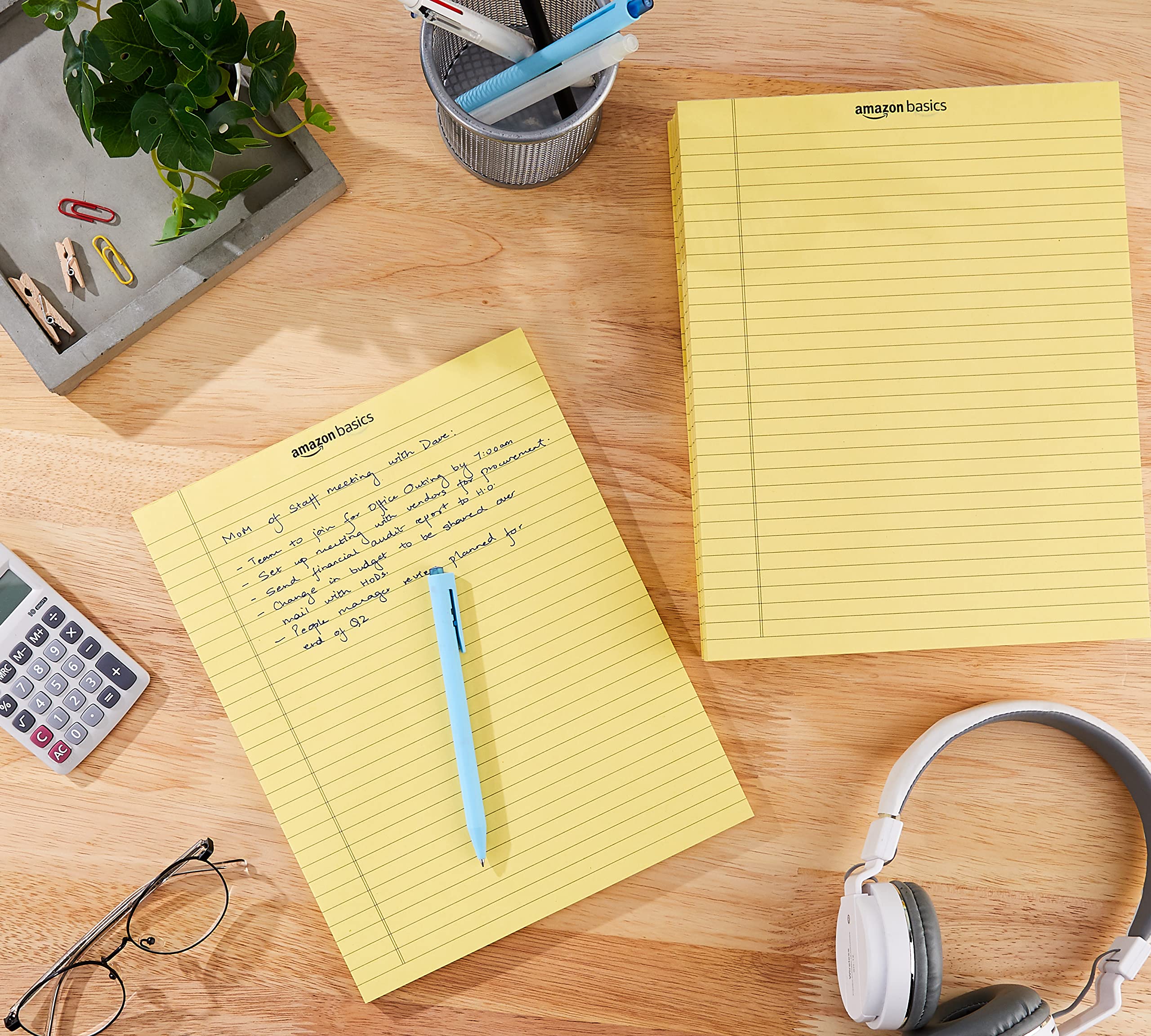 Amazon Basics Narrow Ruled Writing Pads, Perforated, 5" x 8", Multicolor, 6-Pack of 50 Sheets