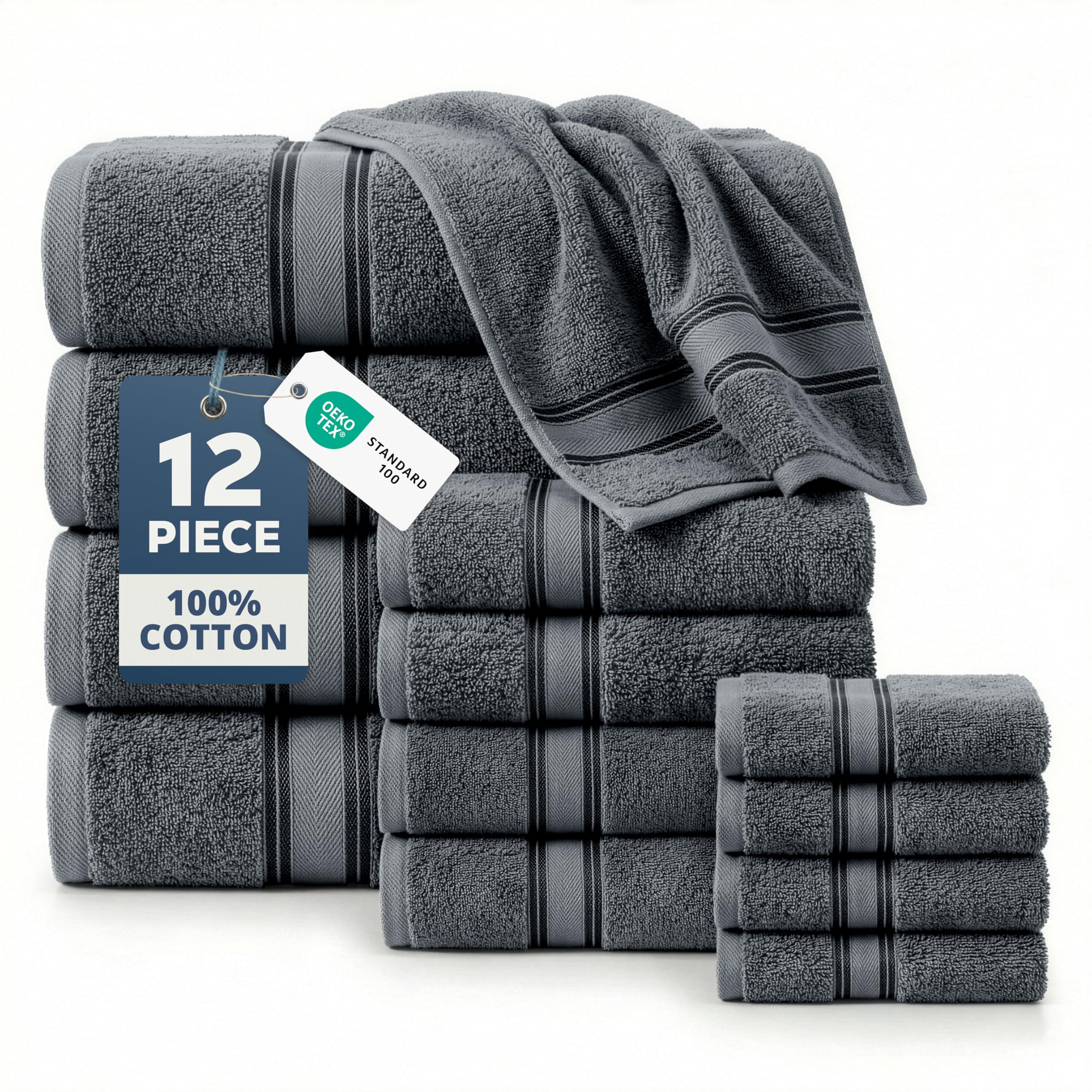 LANE LINEN Bathroom Towels Set of 18 – Zero Twist, 100% Mercerized Cotton Towel, 6 Bath, 6 Handtowel & 6 Washcloths, Luxury Hotel Design, Perfect for Salon & Guests, Machine Washable – Cerulean Blue
