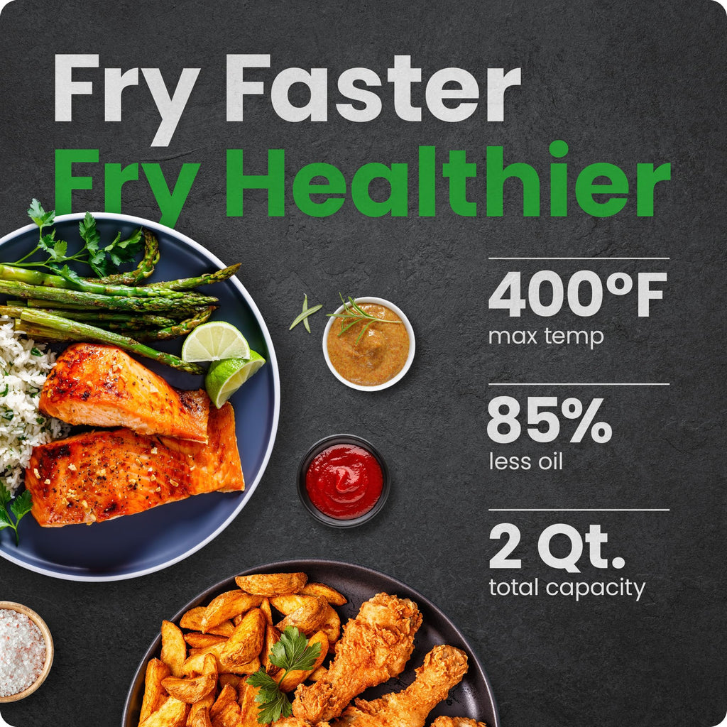 CHEFMAN 2 Qt Mini Air Fryer – Digital Space-Saving Compact Air Fryer with Nonstick and Dishwasher Safe Basket, Quick & Easy Meals in Minutes, Features Digital Timer and Shake Reminder – Black