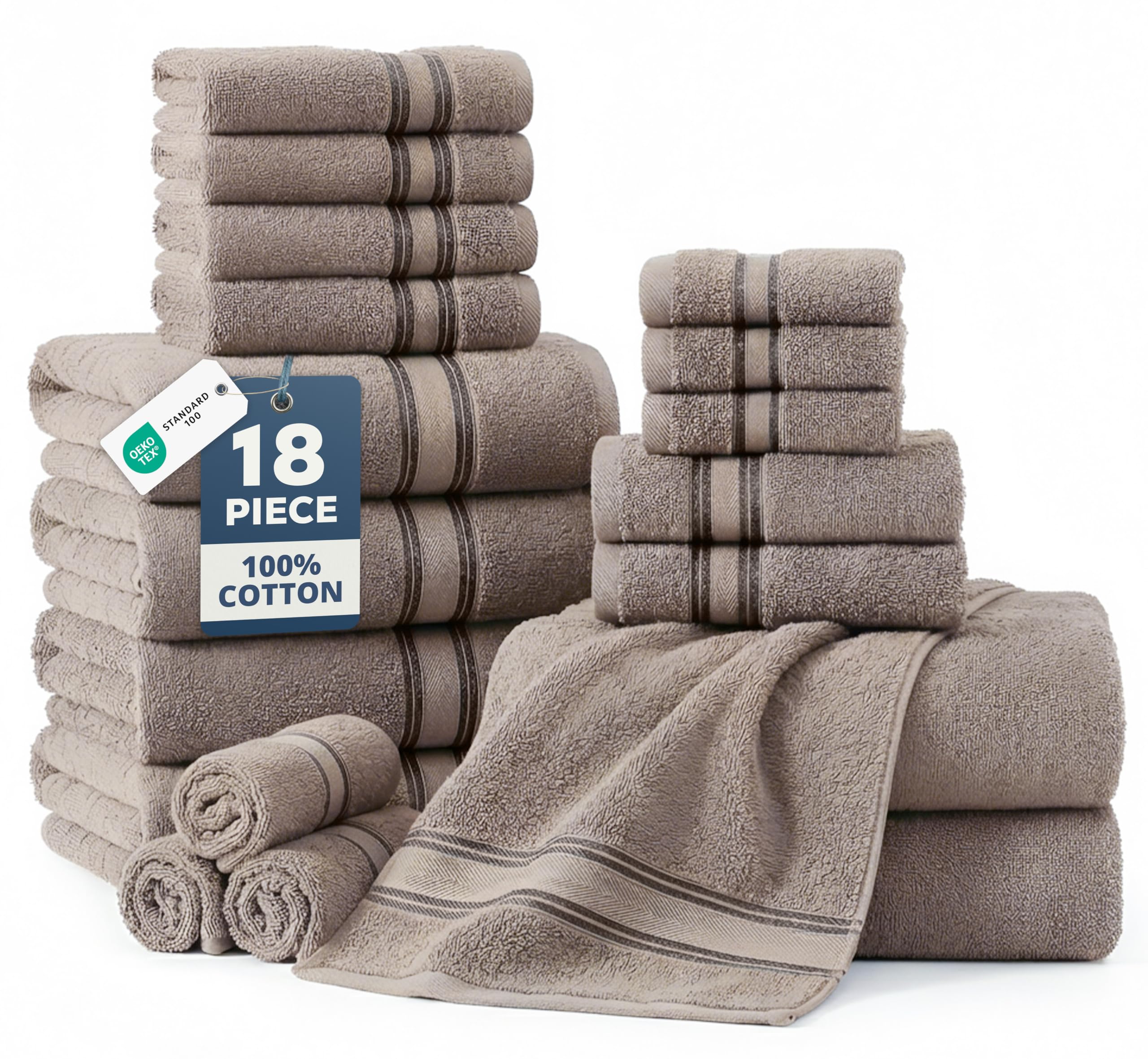 LANE LINEN Bathroom Towels Set of 18 – Zero Twist, 100% Mercerized Cotton Towel, 6 Bath, 6 Handtowel & 6 Washcloths, Luxury Hotel Design, Perfect for Salon & Guests, Machine Washable – Cerulean Blue